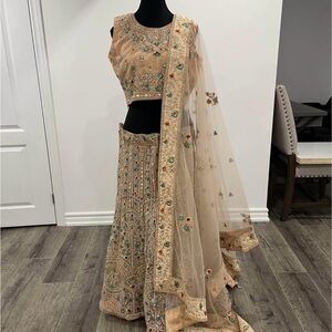Embroidered Beige Lehenga Choli Set
